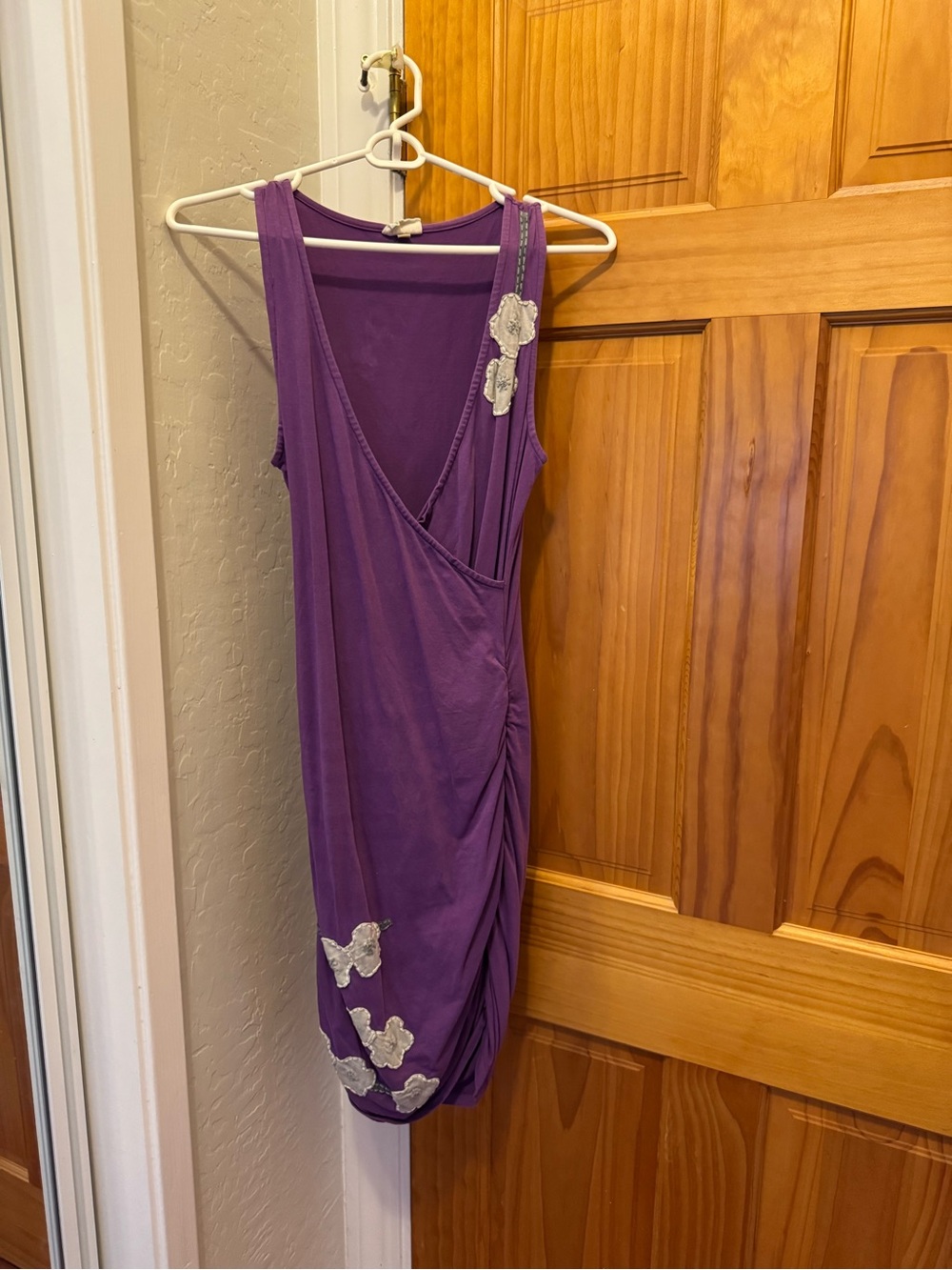 Synergy Purple Sleeveless Wrap-Style Dress with White Flower Accents